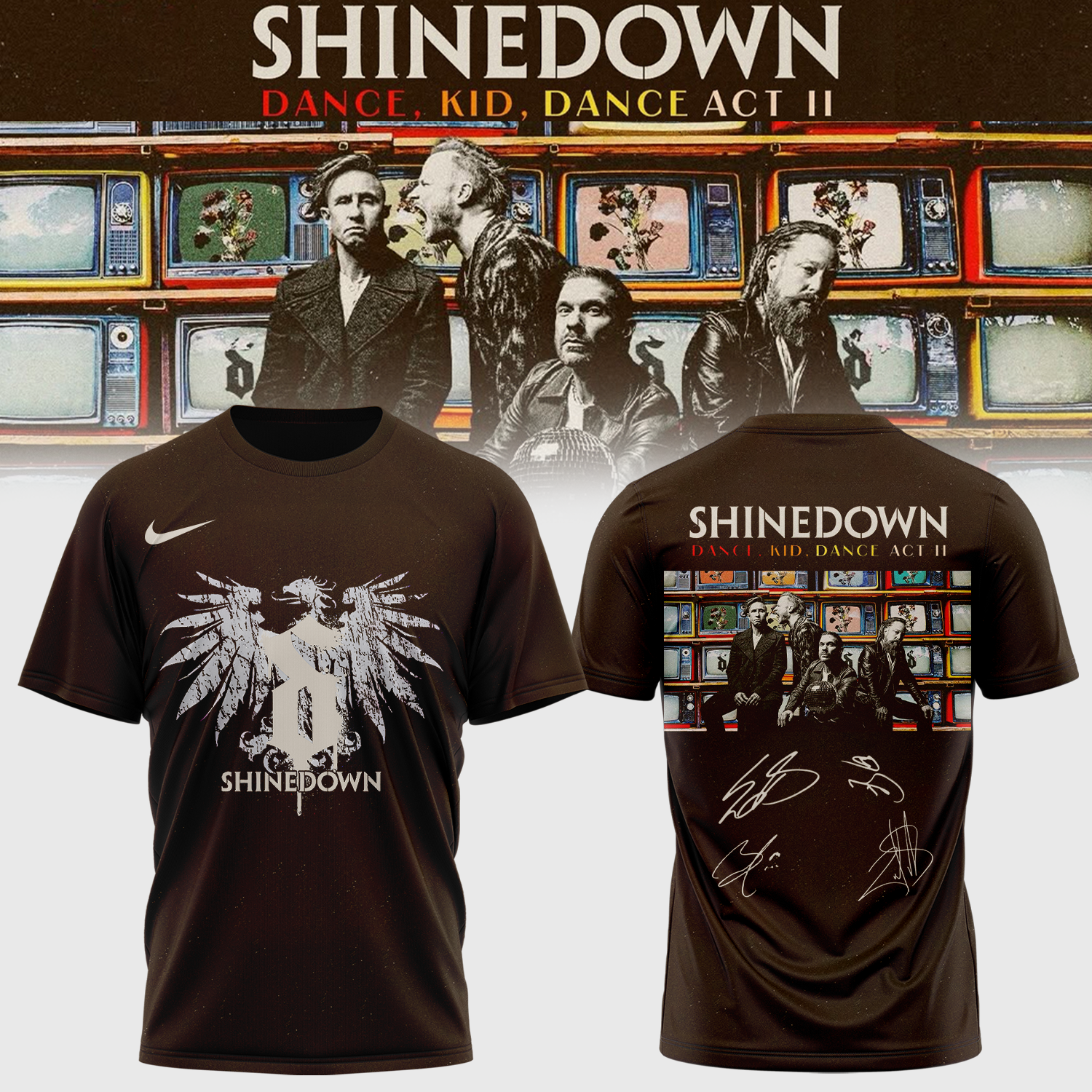 Shinedown Dance Kid Dance Act II World Tour 2026 Signed Graphic T Shirt Signature Edition