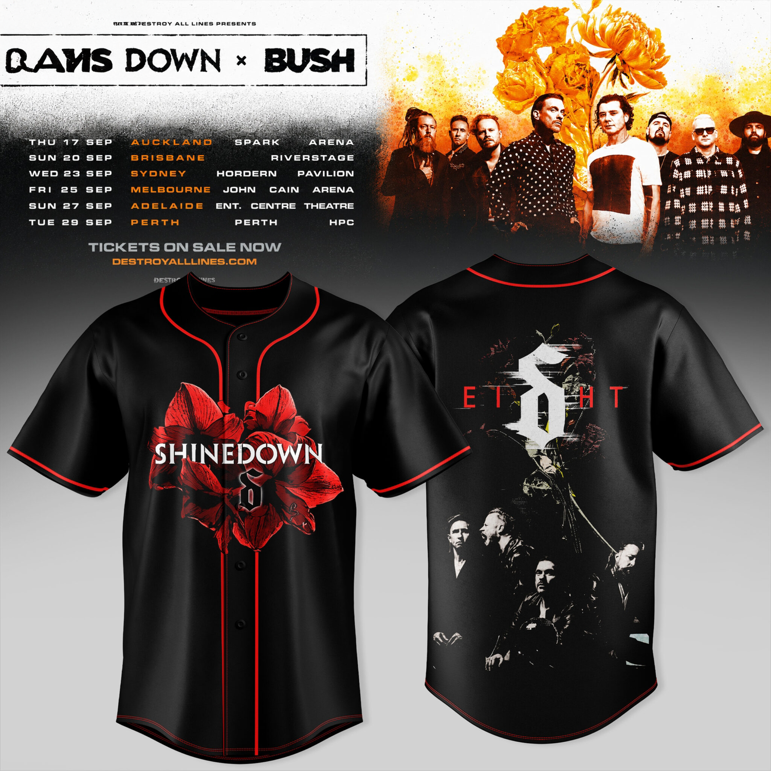 Shinedown x Bush Australia Tour Collection Baseball Jersey 2026