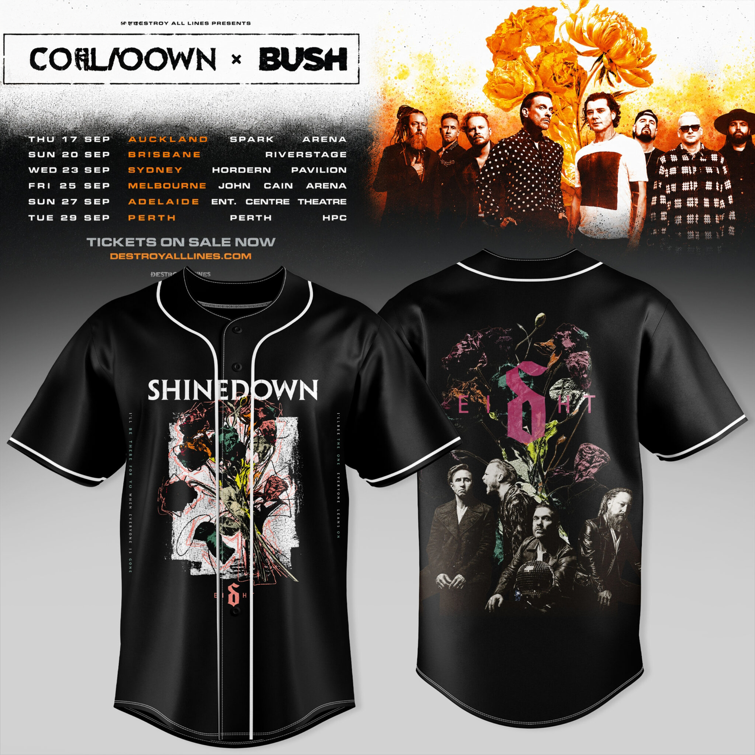 Shinedown x Bush Australia Tour Collection Collector Baseball Jersey