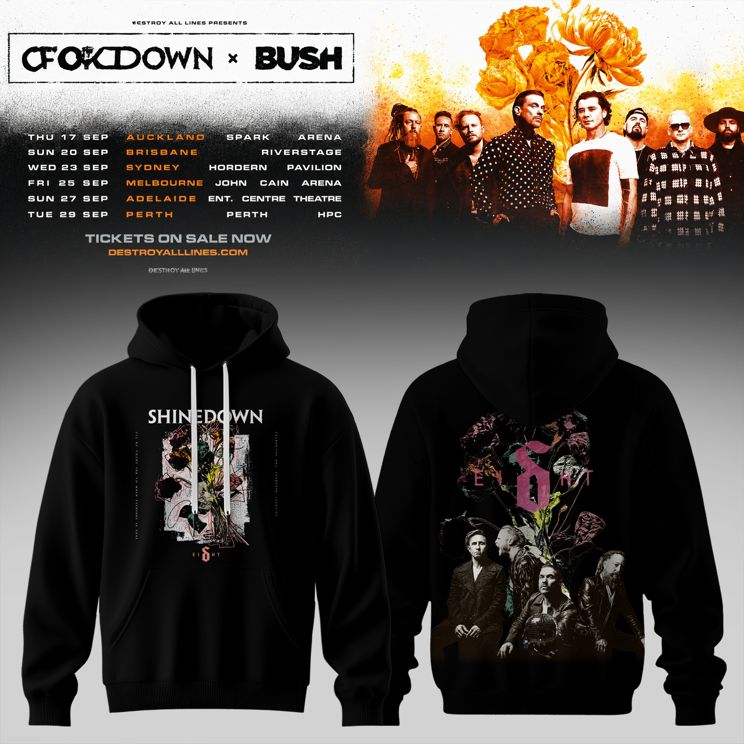 Shinedown x Bush Australia Tour Collection Exclusive Hoodie