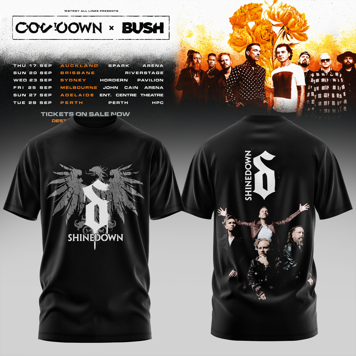 Shinedown x Bush Australia Tour Collection Graphic T Shirt 2026
