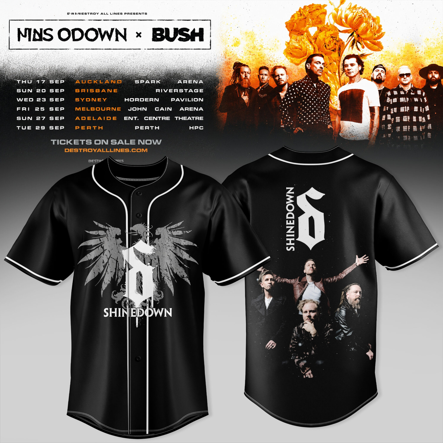 Shinedown x Bush Australia Tour Collection Limited Baseball Jersey