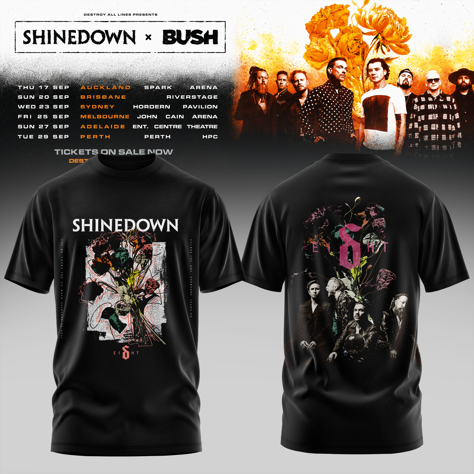Shinedown x Bush Australia Tour Collection Limited Edition Graphic T Shirt