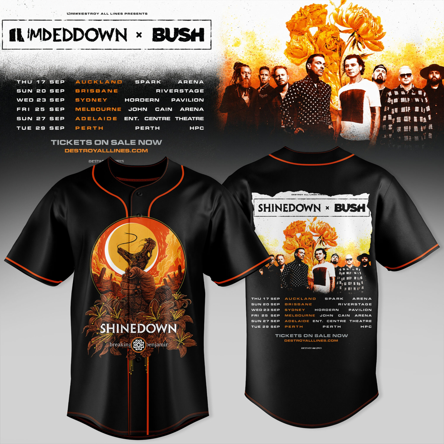Shinedown x Bush Australia Tour Collection Official Baseball Jersey