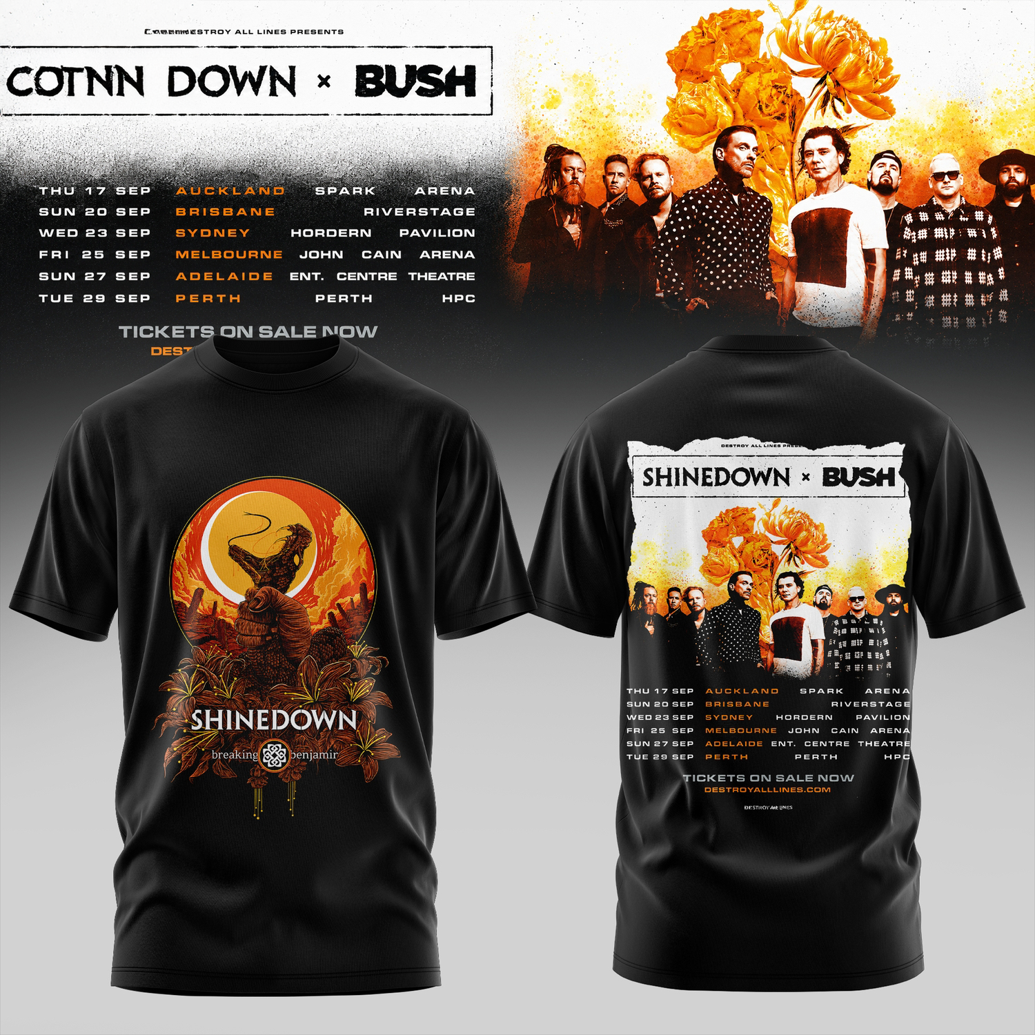Shinedown x Bush Australia Tour Collection Official Fan Shirt