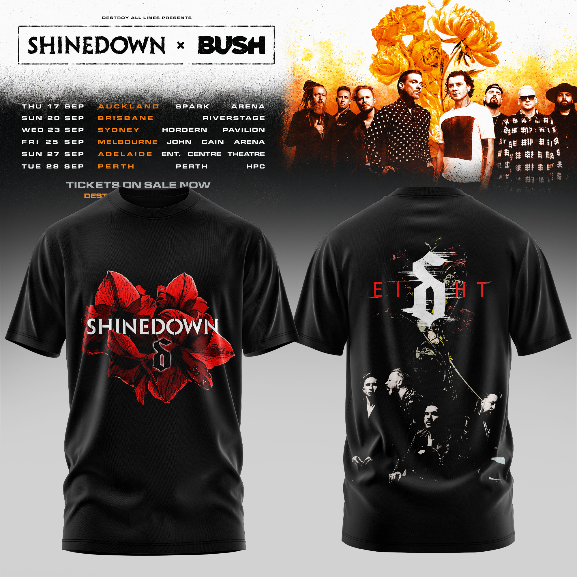 Shinedown x Bush Australia Tour Collection Premium Concert Graphic Tee