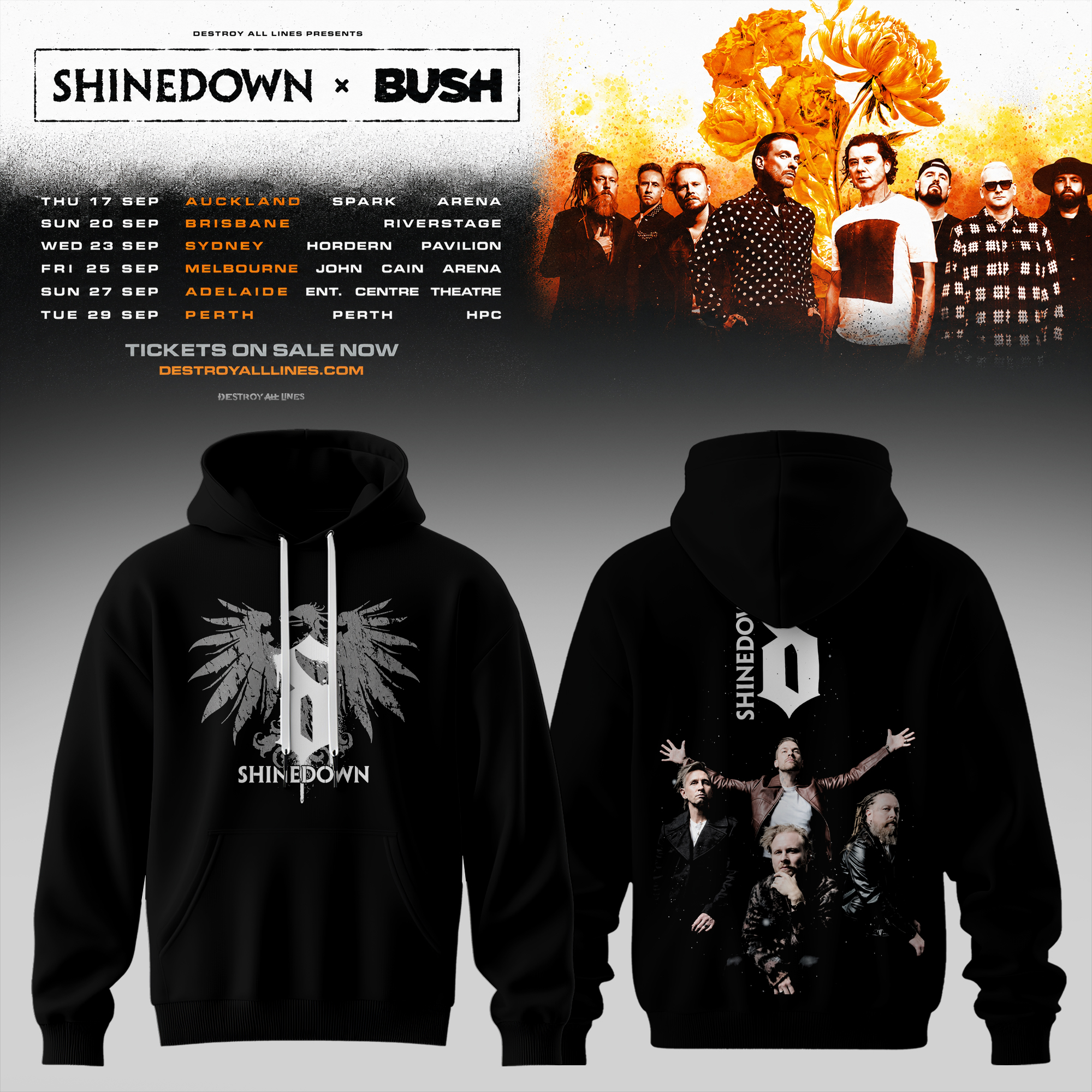 Shinedown x Bush Australia Tour Collection Premium Concert Hoodie