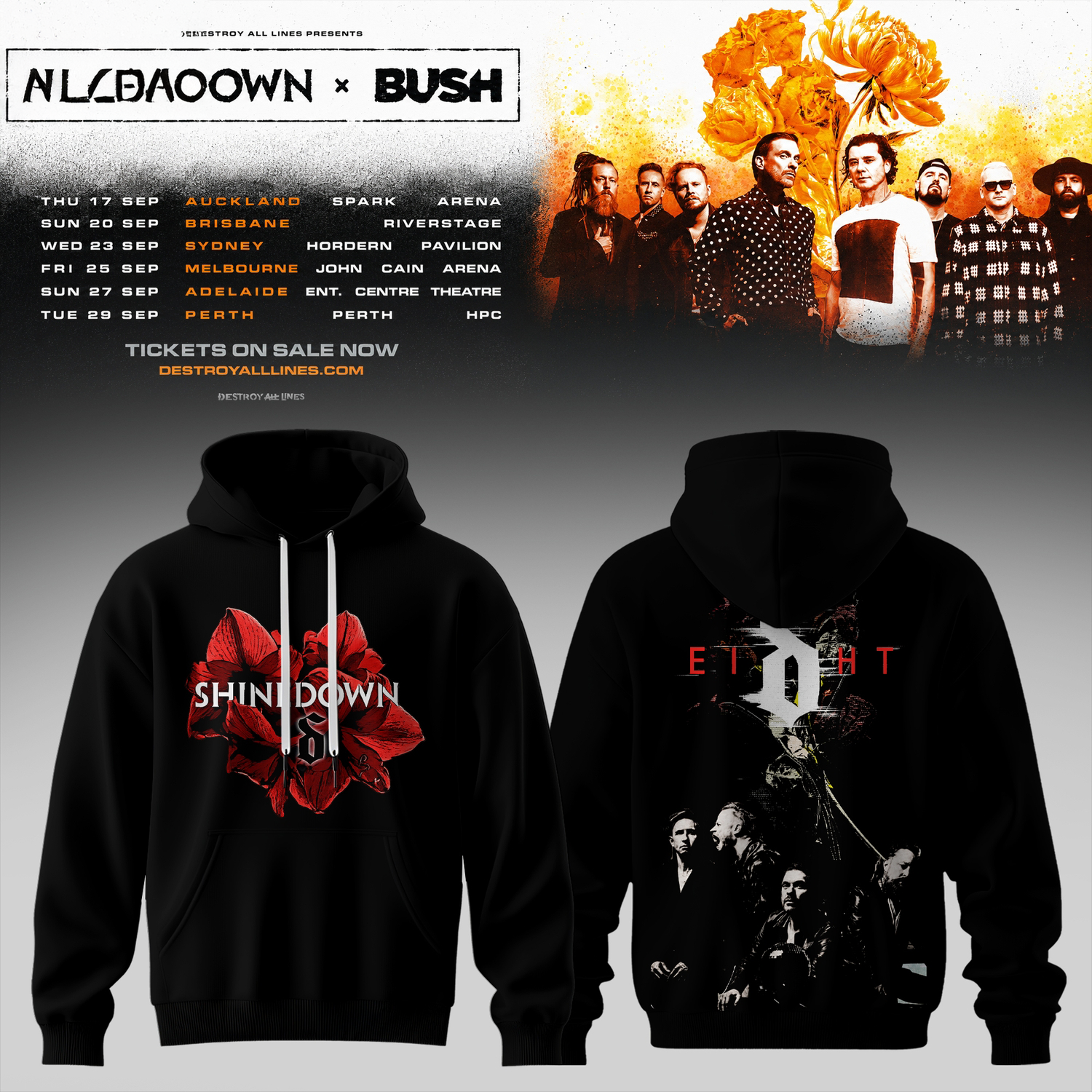 Shinedown x Bush Australia Tour Collection Premium Hoodie 2026
