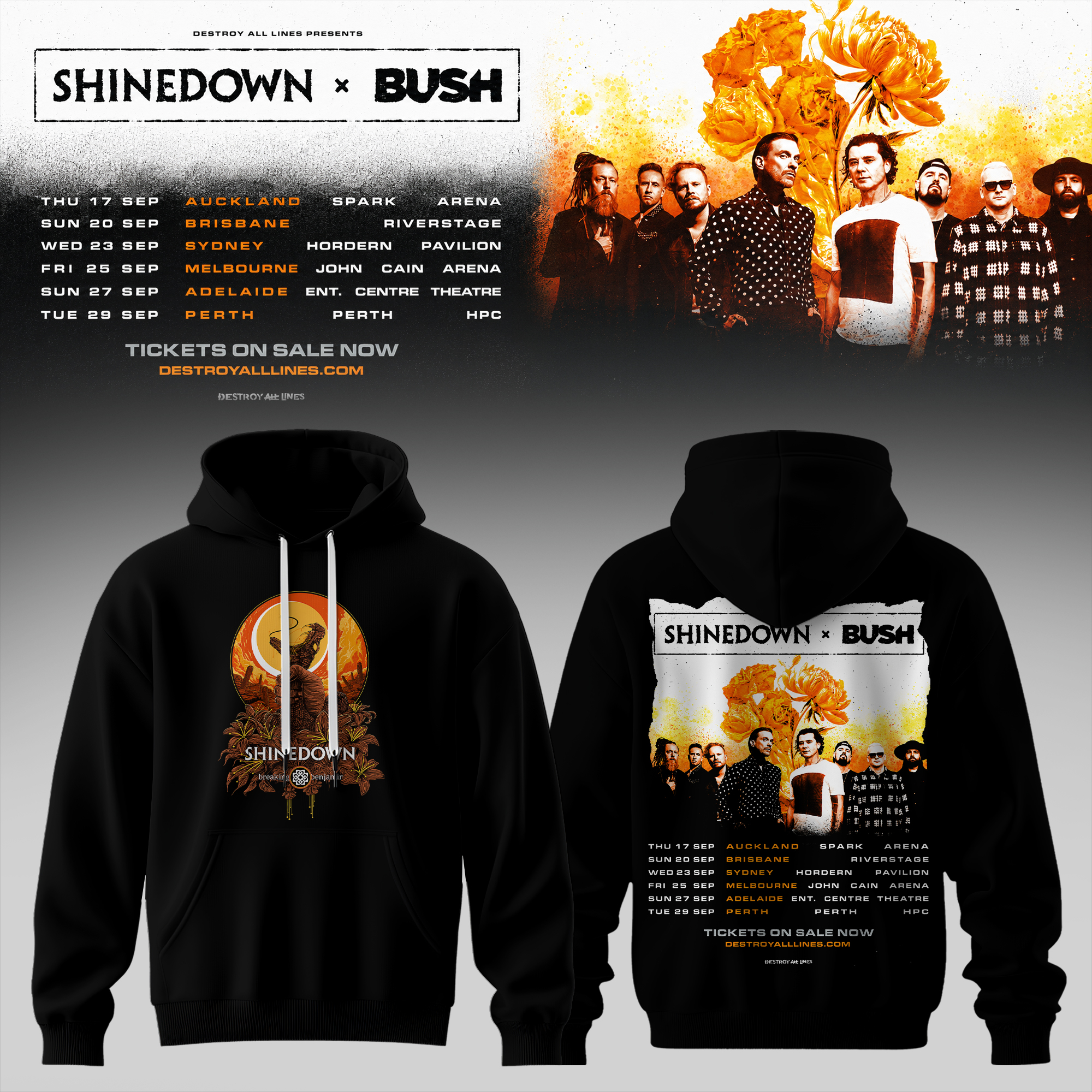 Shinedown x Bush Australia Tour Collection Signature Rock Tour Hoodie