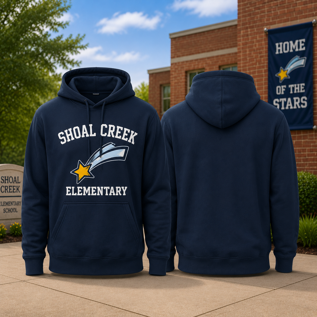 Shoal Creek Elementary School Spirit Pullover Hoodie Navy Front Graphic Unisex Gift