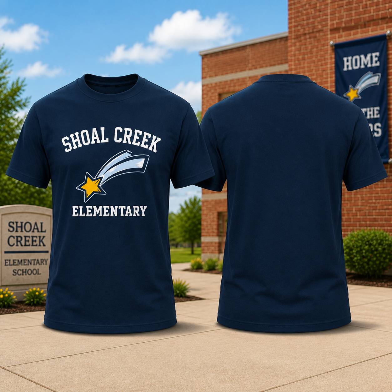 Shoal Creek Elementary Shooting Star School Spirit T-Shirt Navy Front Print Adult Unisex Gift