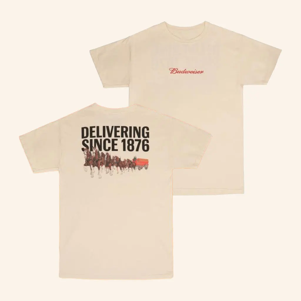 Shop Beer Gear Merch Budweiser Delivering Since 1876 TShirt Gifts For Dudes