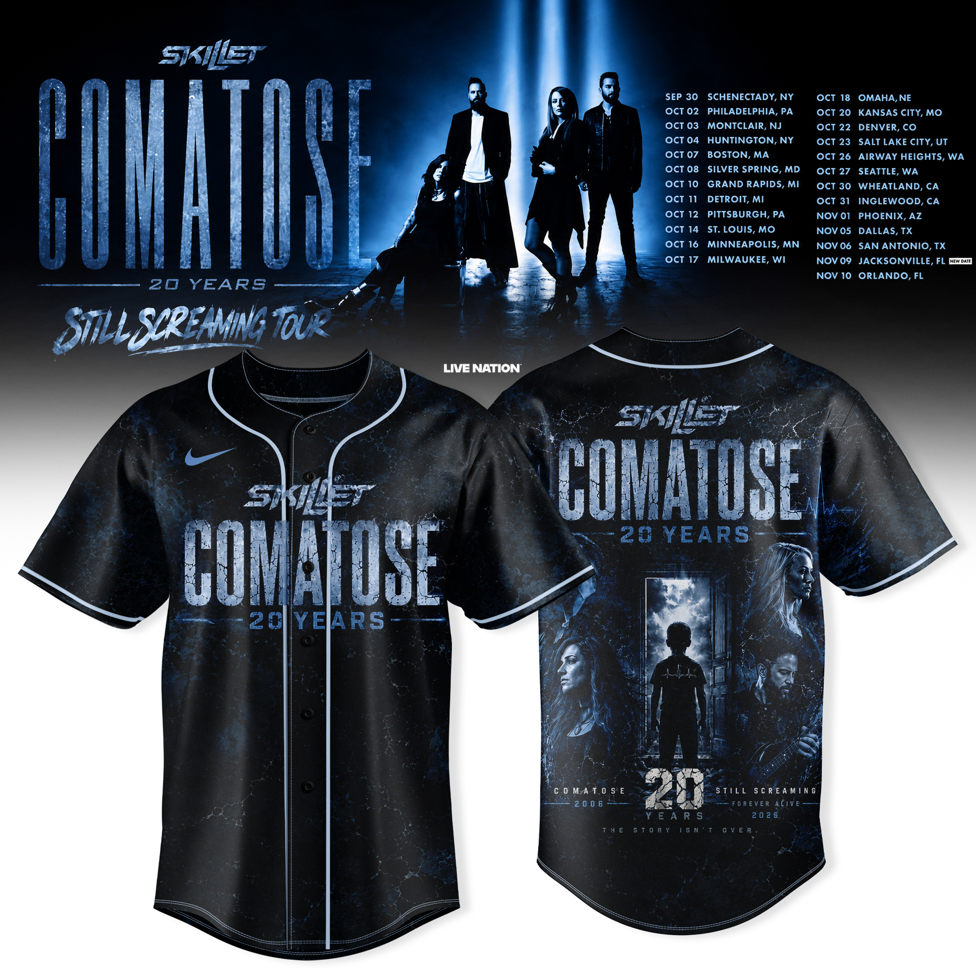 Skillet Comatose 20 Years Anniversary Limited Edition Baseball Jersey Rock Band Fan Gift