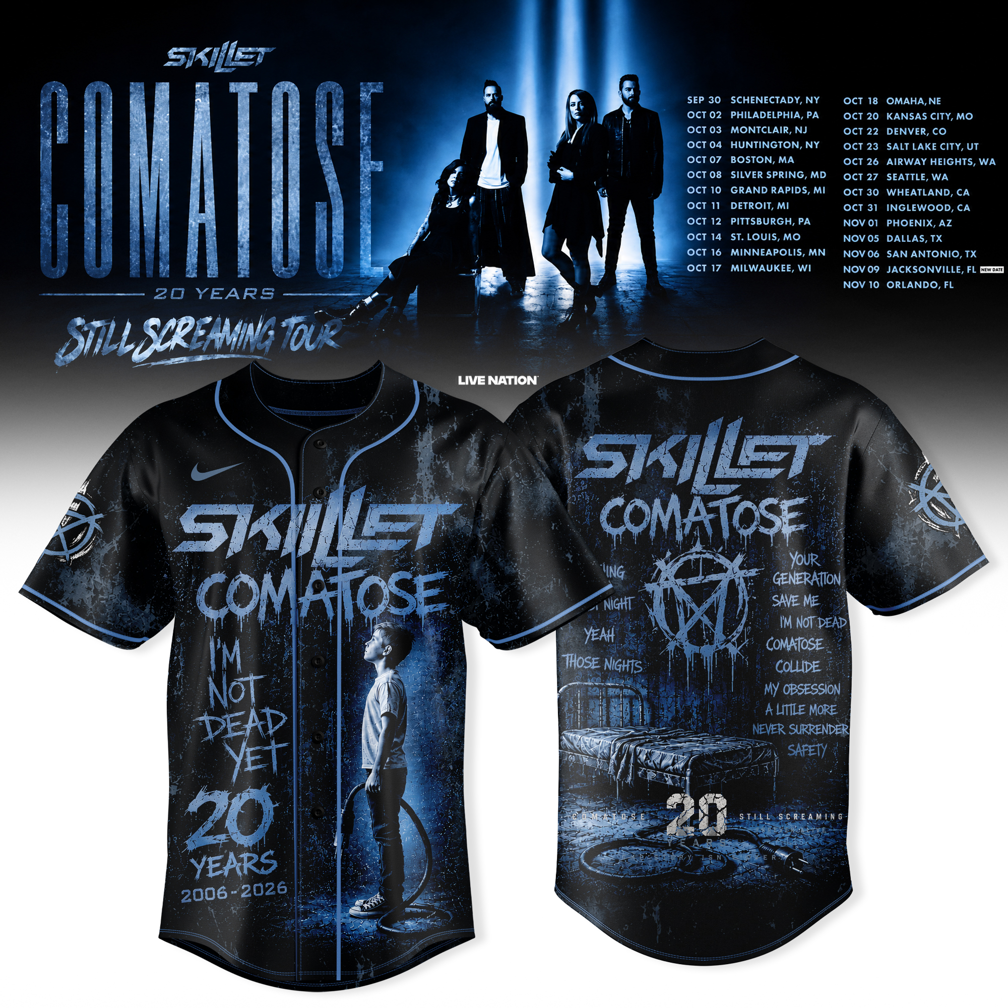 Skillet Comatose 20 Years Collector Baseball Jersey Concert Merchandise