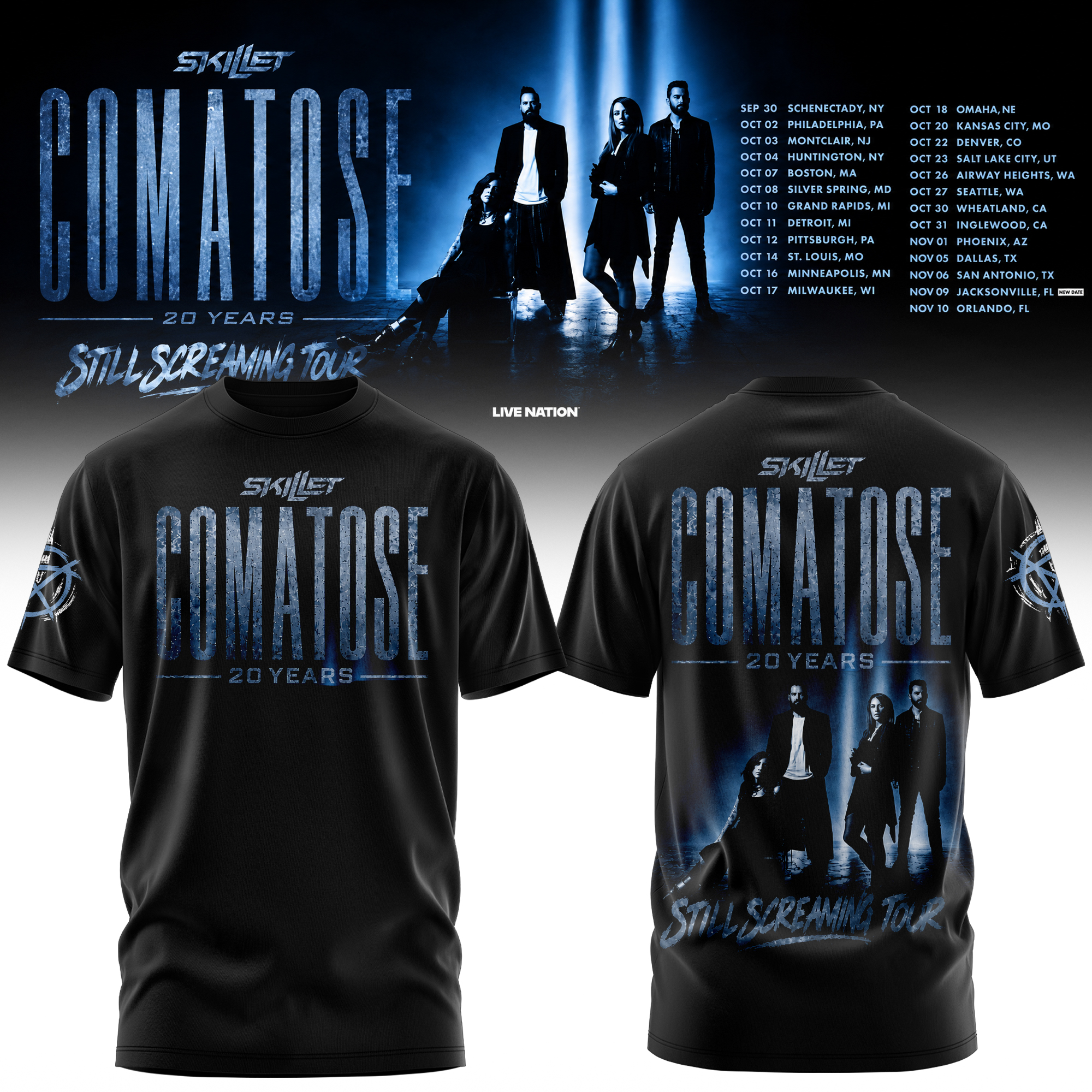 Skillet Comatose 20 Years Still Screaming Tour Classic Anniversary Graphic Tee