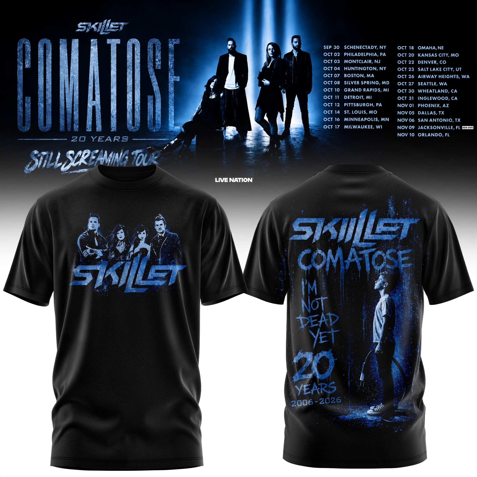 Skillet Comatose 20 Years Still Screaming Tour Exclusive Music Fan T Shirt
