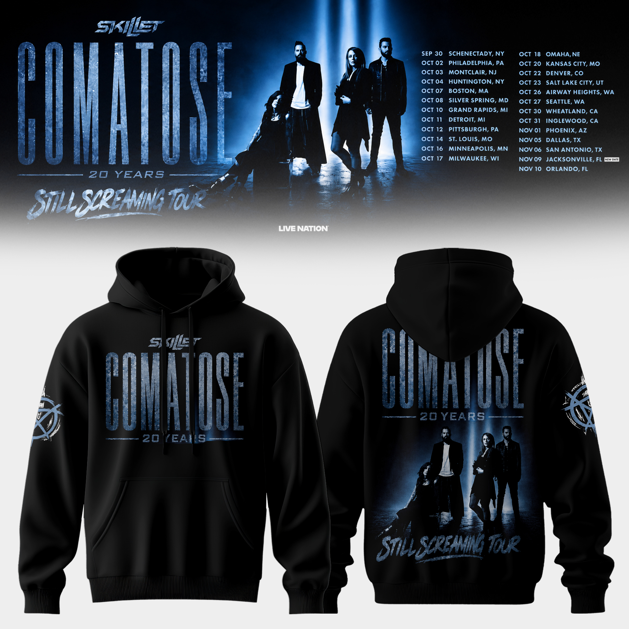 Skillet Comatose 20 Years Still Screaming Tour Exclusive Music Lover Hoodie