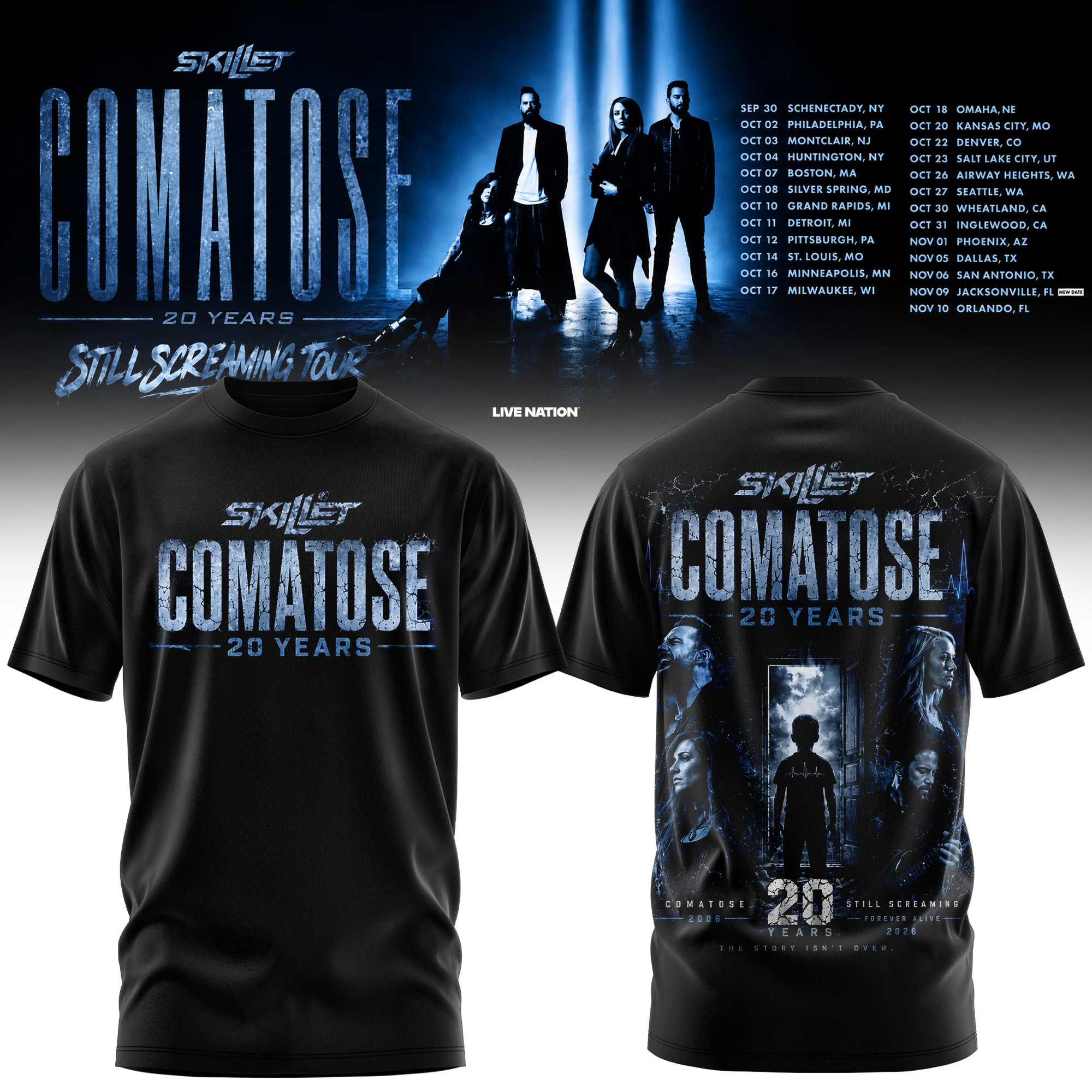 Skillet Comatose 20 Years Still Screaming Tour Limited Edition Graphic T Shirt
