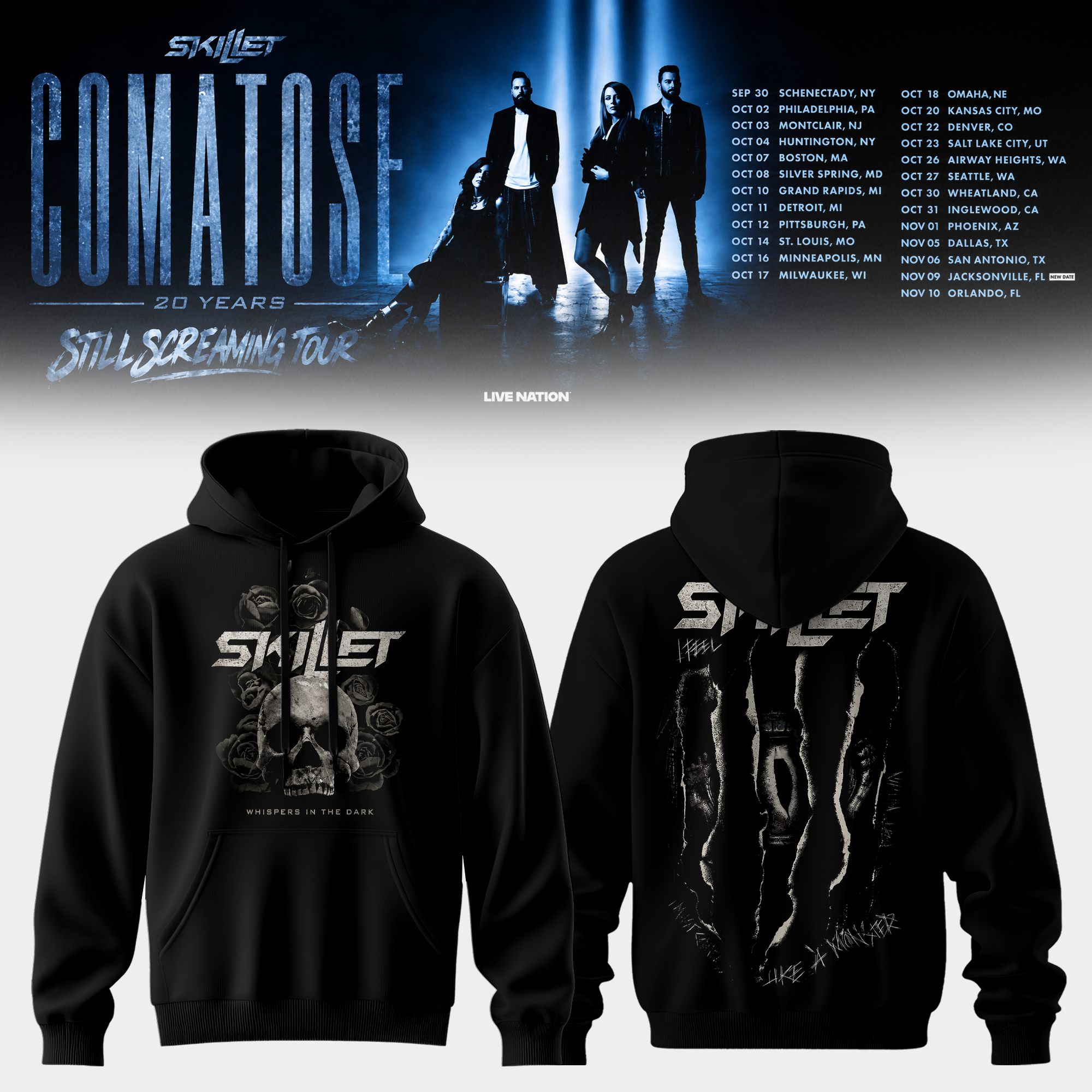 Skillet Comatose 20 Years Still Screaming Tour Premium Concert Hoodie