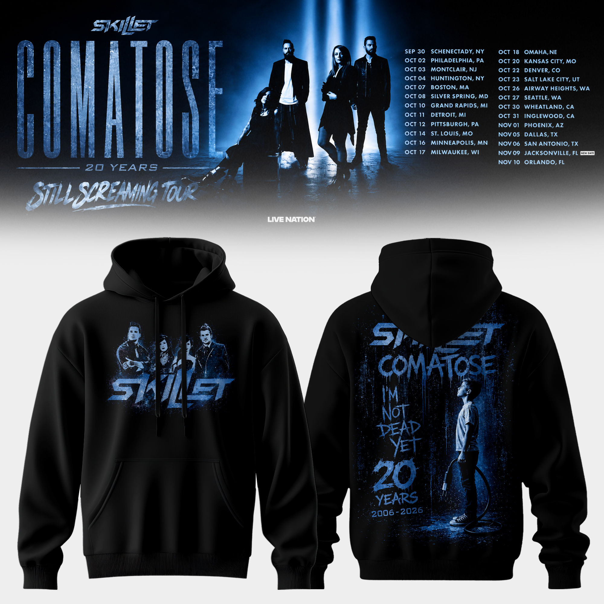 Skillet Comatose 20 Years Still Screaming Tour Vintage Rock Band Hoodie