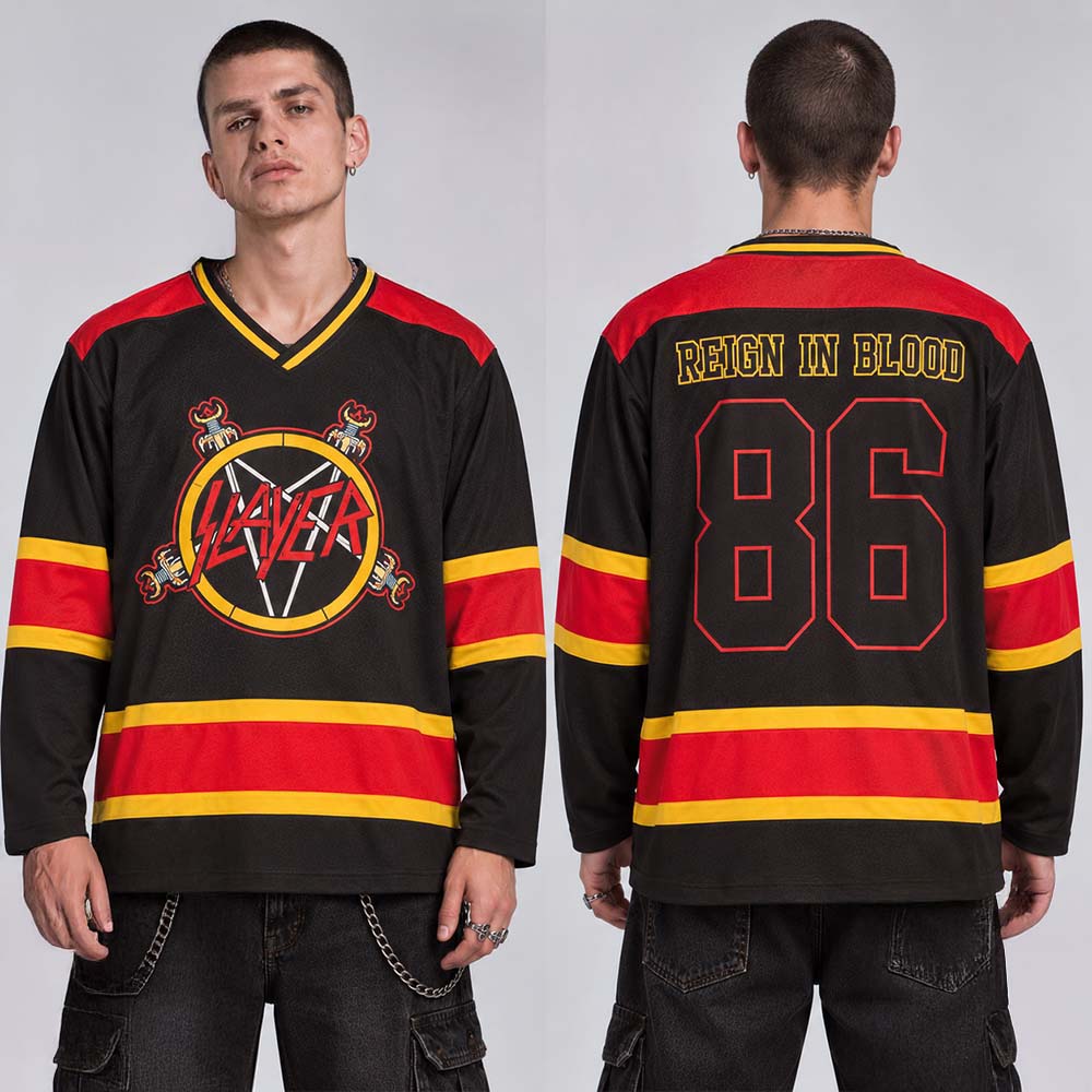 Slayer Reign In Blood 40th Anniversary Tour 2026 Hockey Jersey Metal Fan Edition 1 - Unicasport Slayer Reign In Blood 40th Anniversary Tour 2026 Hockey Jersey Metal Fan Edition
