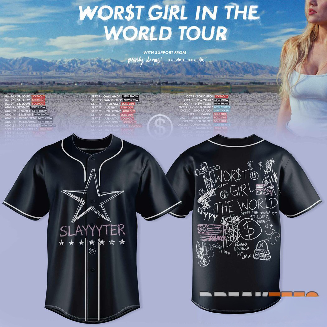 Slayyyter Wort Girl In The World Tour Baseball Jersey Pop Music Lover Fan Streetwear Apparel 1 - Unicasport Slayyyter Wort Girl In The World Tour Baseball Jersey Pop Music Lover Fan Streetwear Apparel