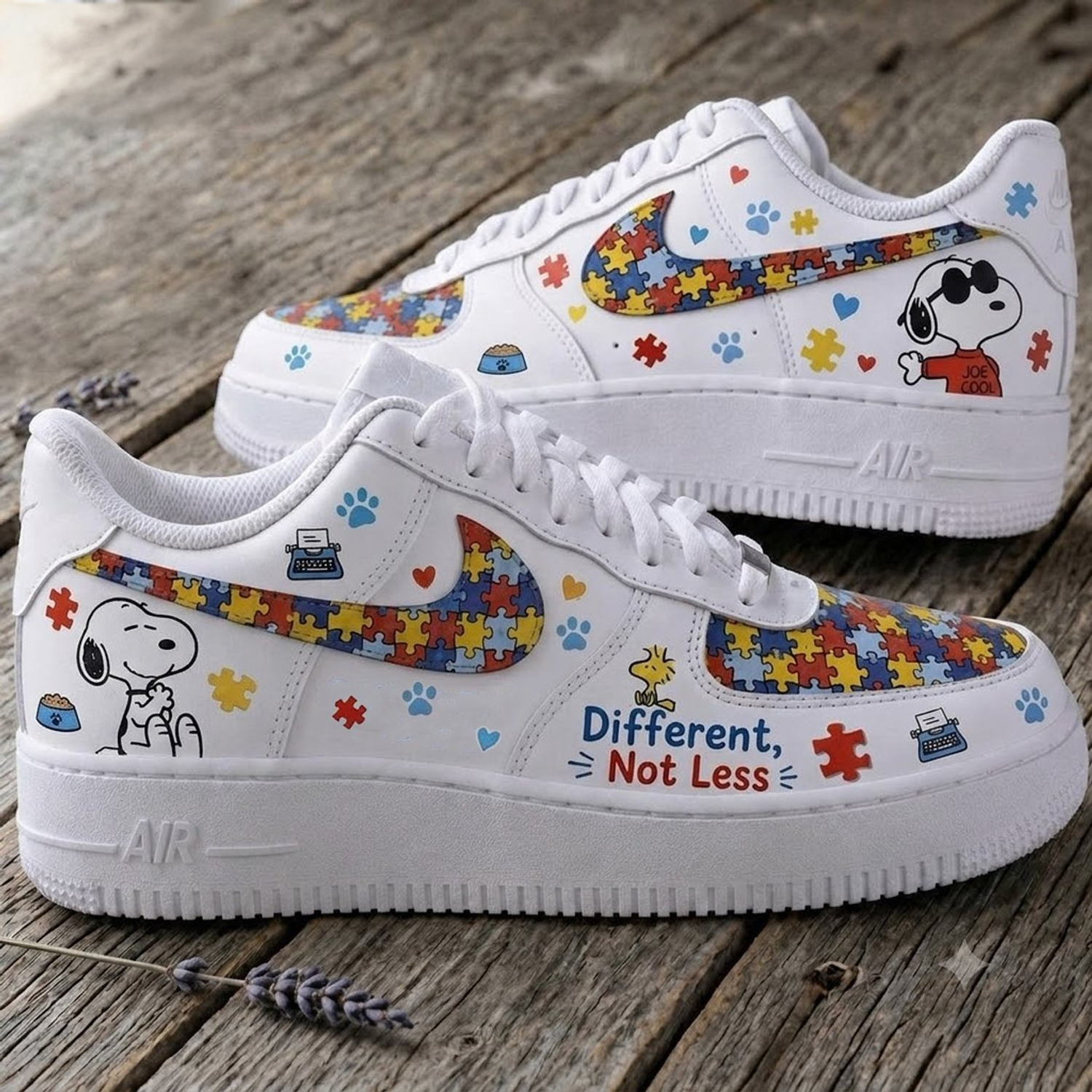 Snoopy Different Not Less Autism Awareness Puzzle Low Top Sneakers