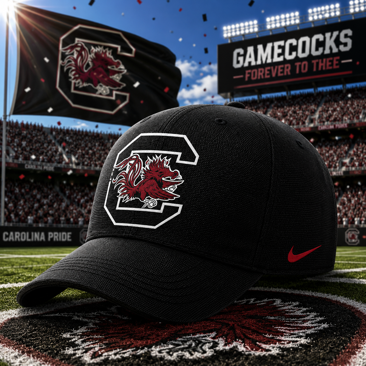 South Carolina Gamecocks Football Fan Adjustable Baseball Cap Black Garnet Team Hat