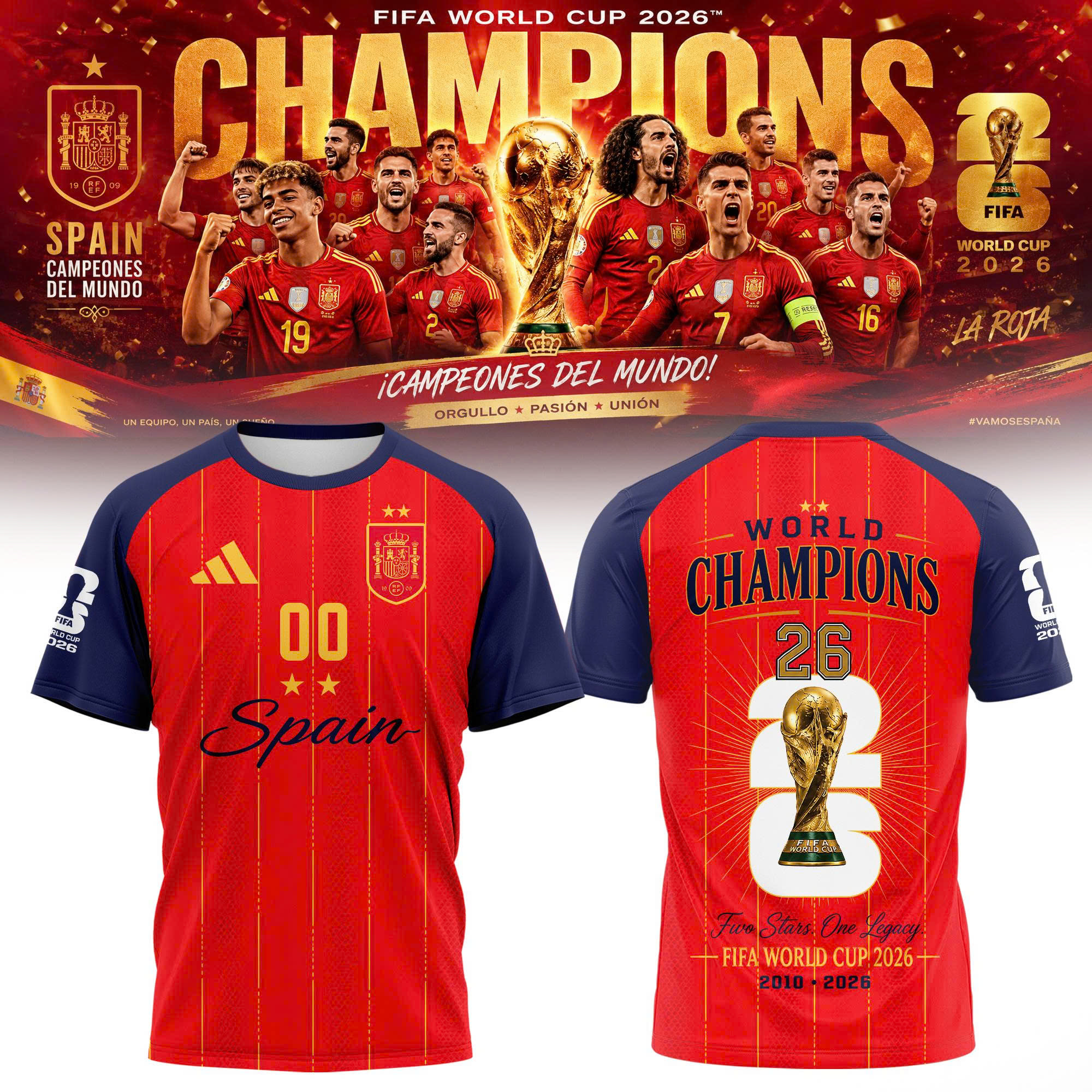 Spain World Champions 2026 Premium Football Fan T Shirt