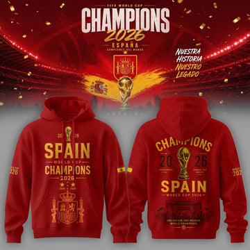 Spain World Cup 2026 Champions Hoodie Red Soccer Fan Pullover Football Gift