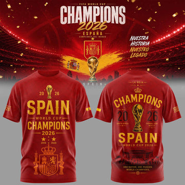 Spain World Cup 2026 Champions Red T Shirt Gold Trophy Soccer Fan Gift