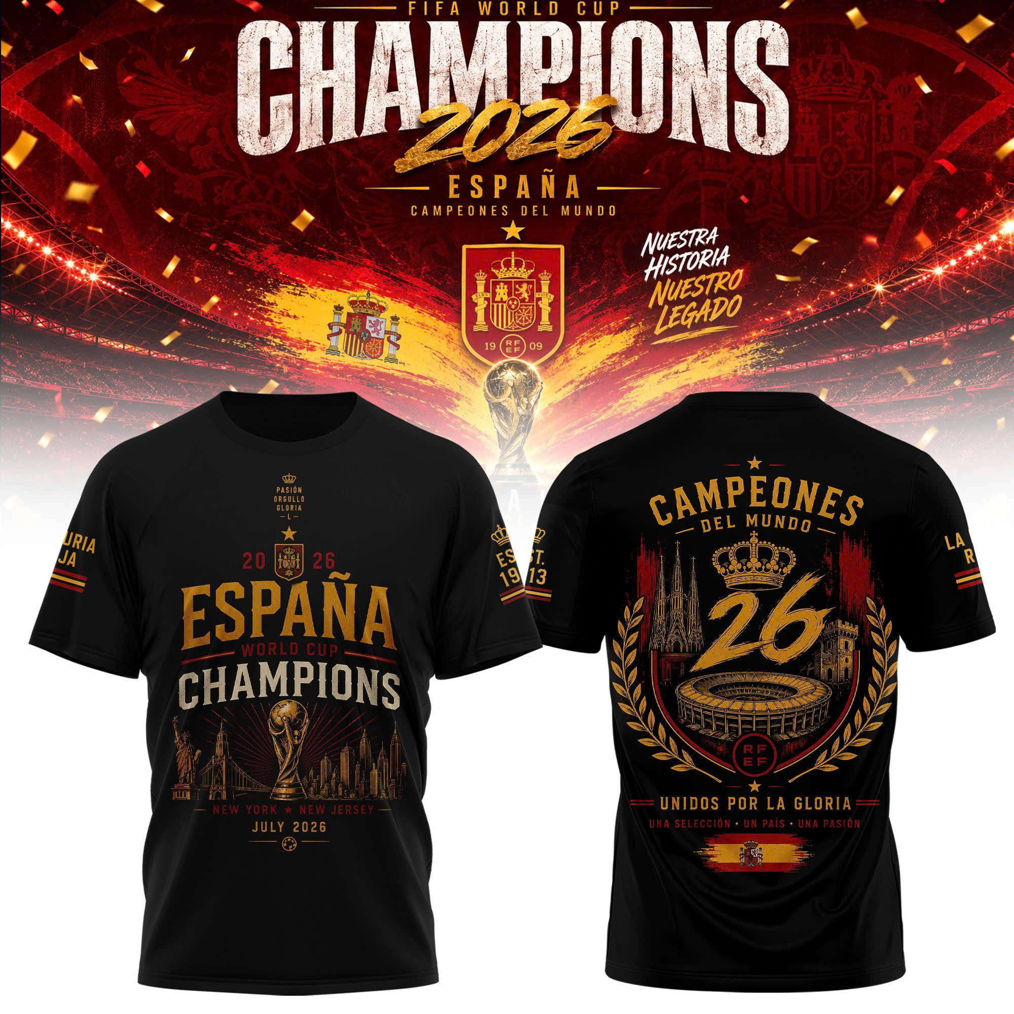 Spain World Cup Champions 2026 Championship Fan Tee