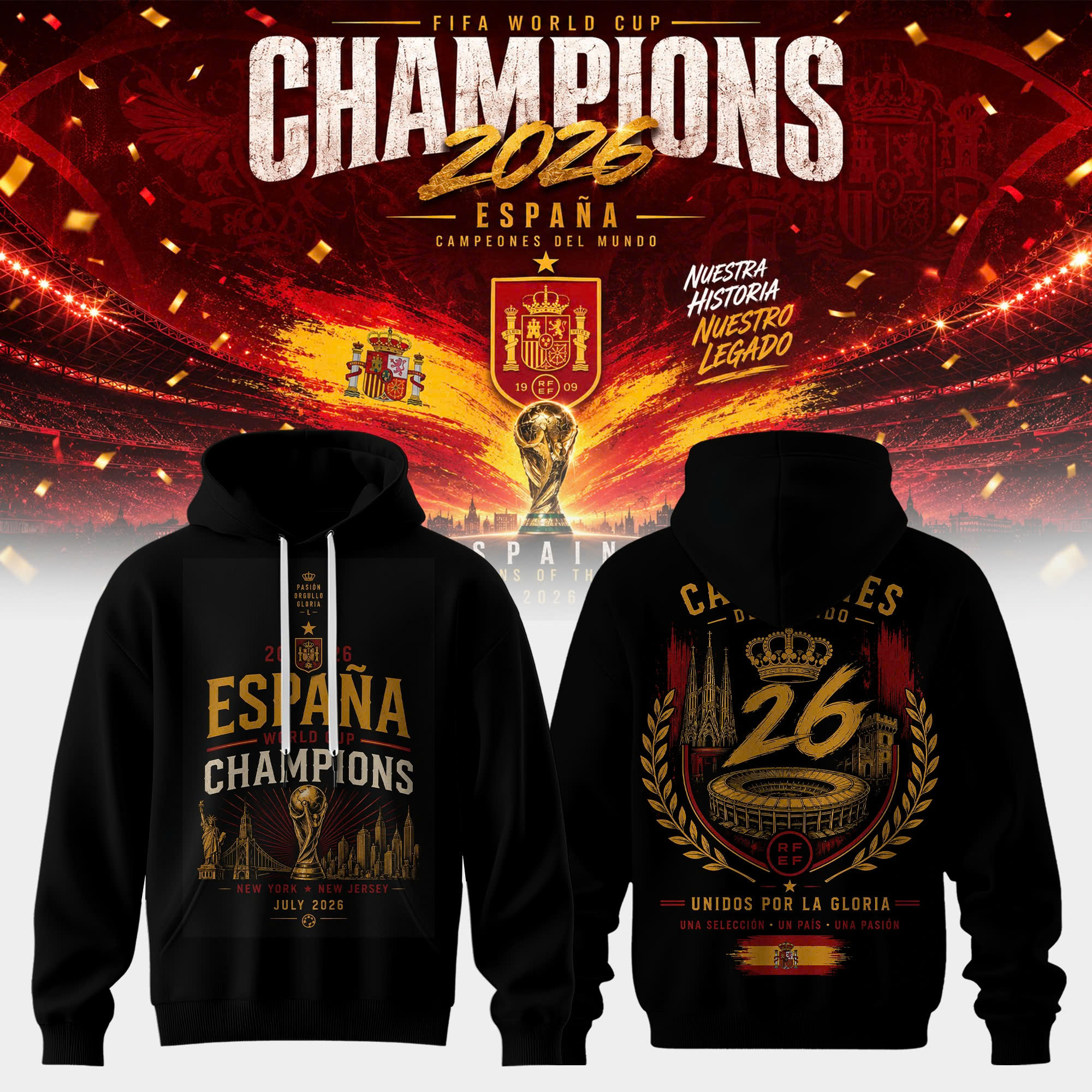 Spain World Cup Champions 2026 Championship Hoodie Collection
