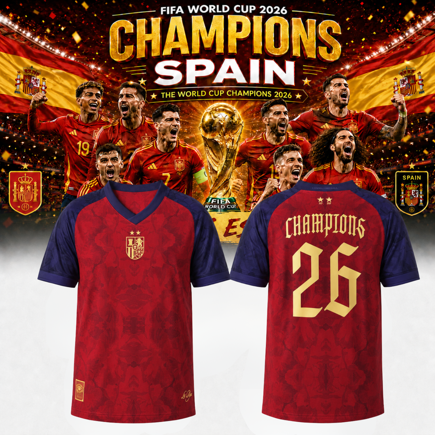 Spain World Cup Champions 2026 Championship Jersey Fan Apparel