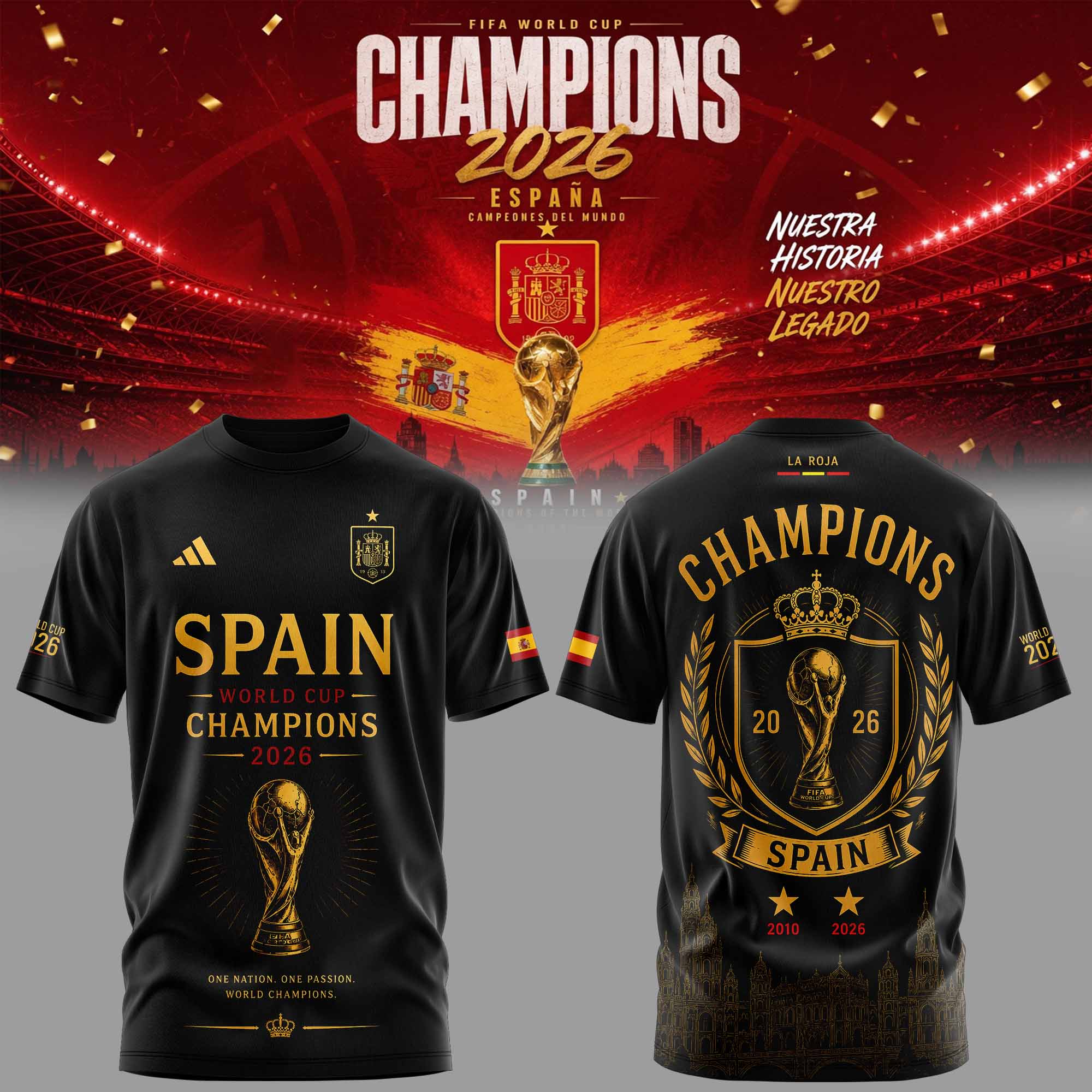 Spain World Cup Champions 2026 Graphic T Shirt Collection