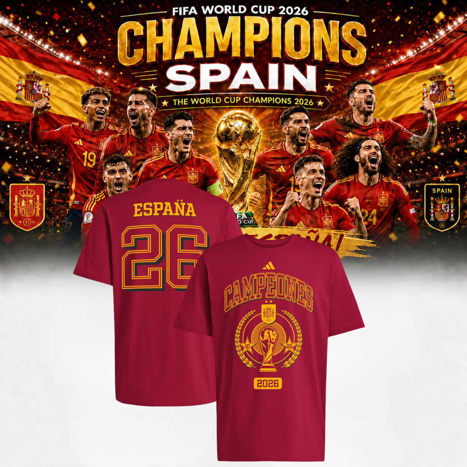 Spain World Cup Champions 2026 Official Fan Shirt