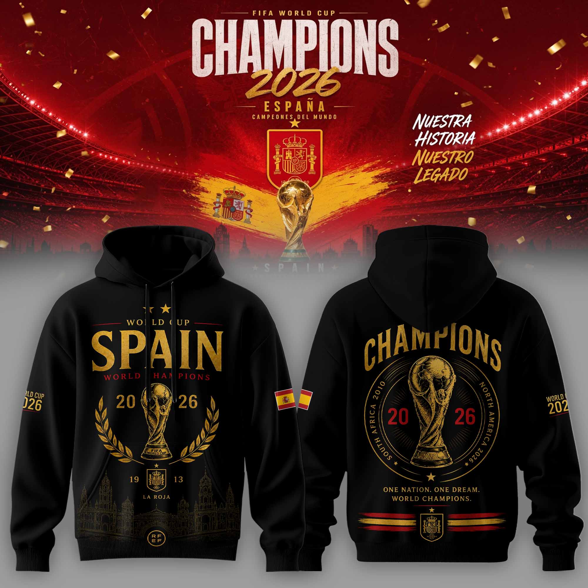 Spain World Cup Champions 2026 Premium Celebration Hoodie