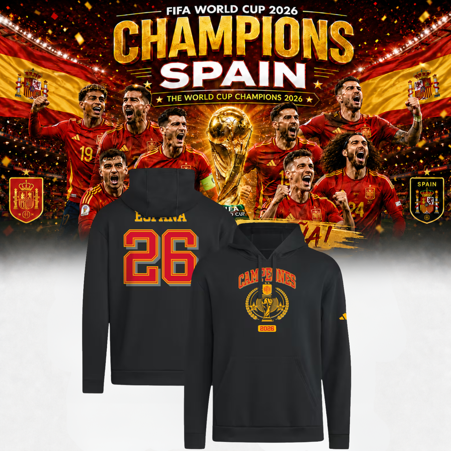 Spain World Cup Champions 2026 Premium Fan Hoodie Edition