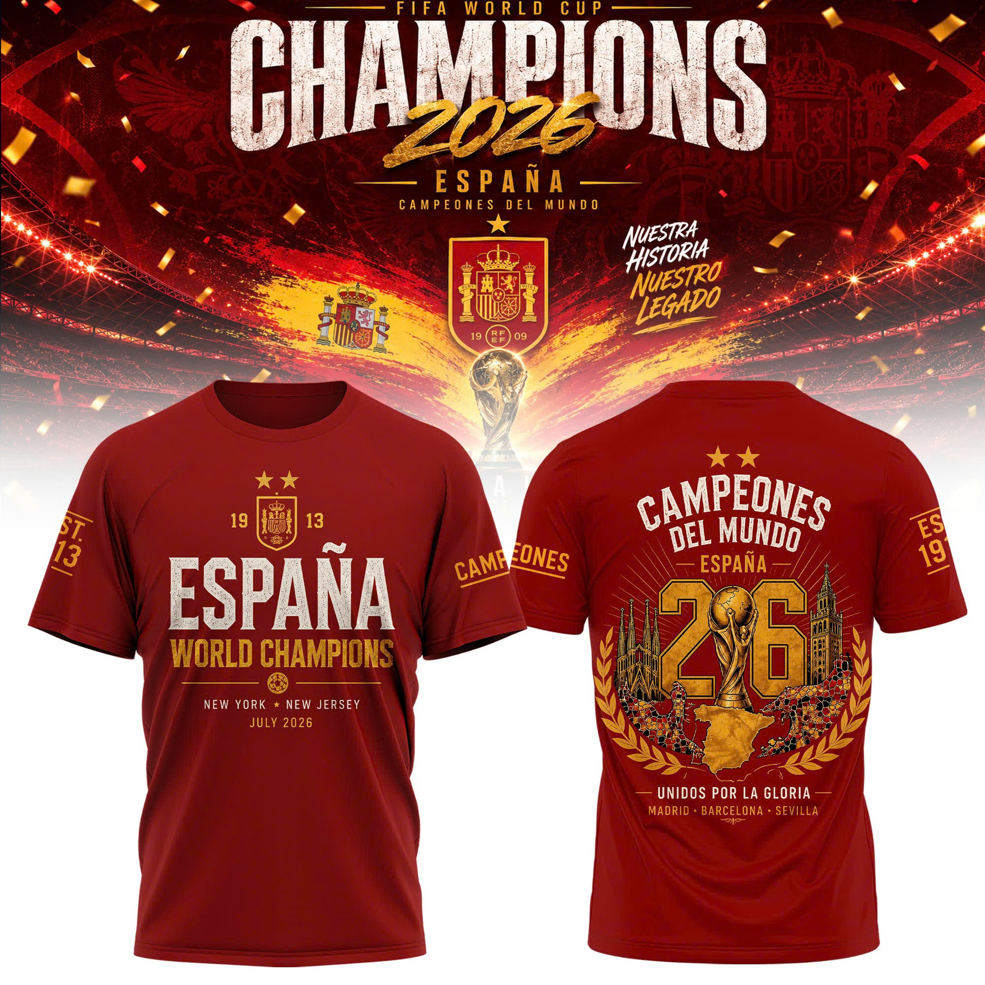 Spain World Cup Champions 2026 Premium Football T Shirt
