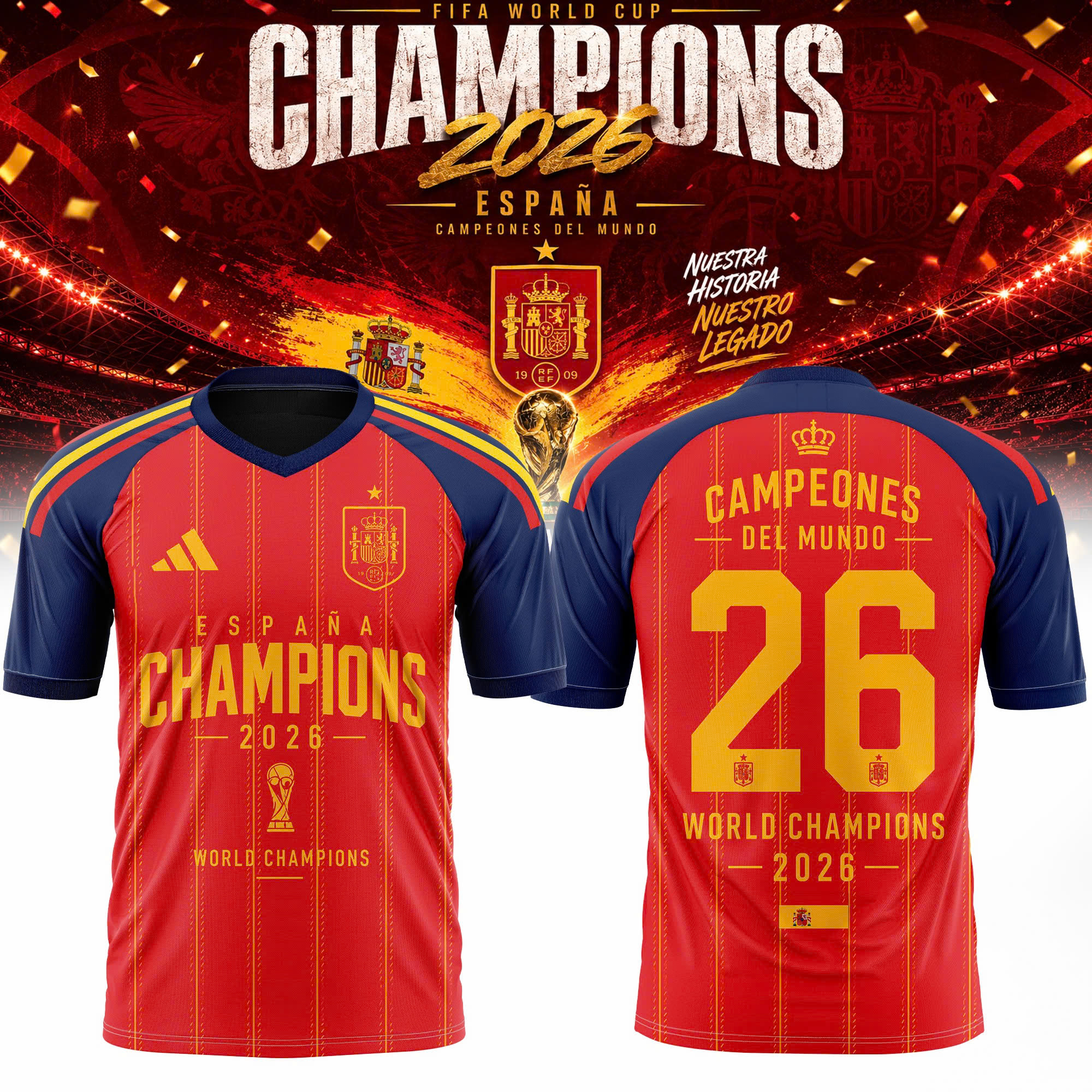 Spain World Cup Champions 2026 Soccer Jersey Fan Collection