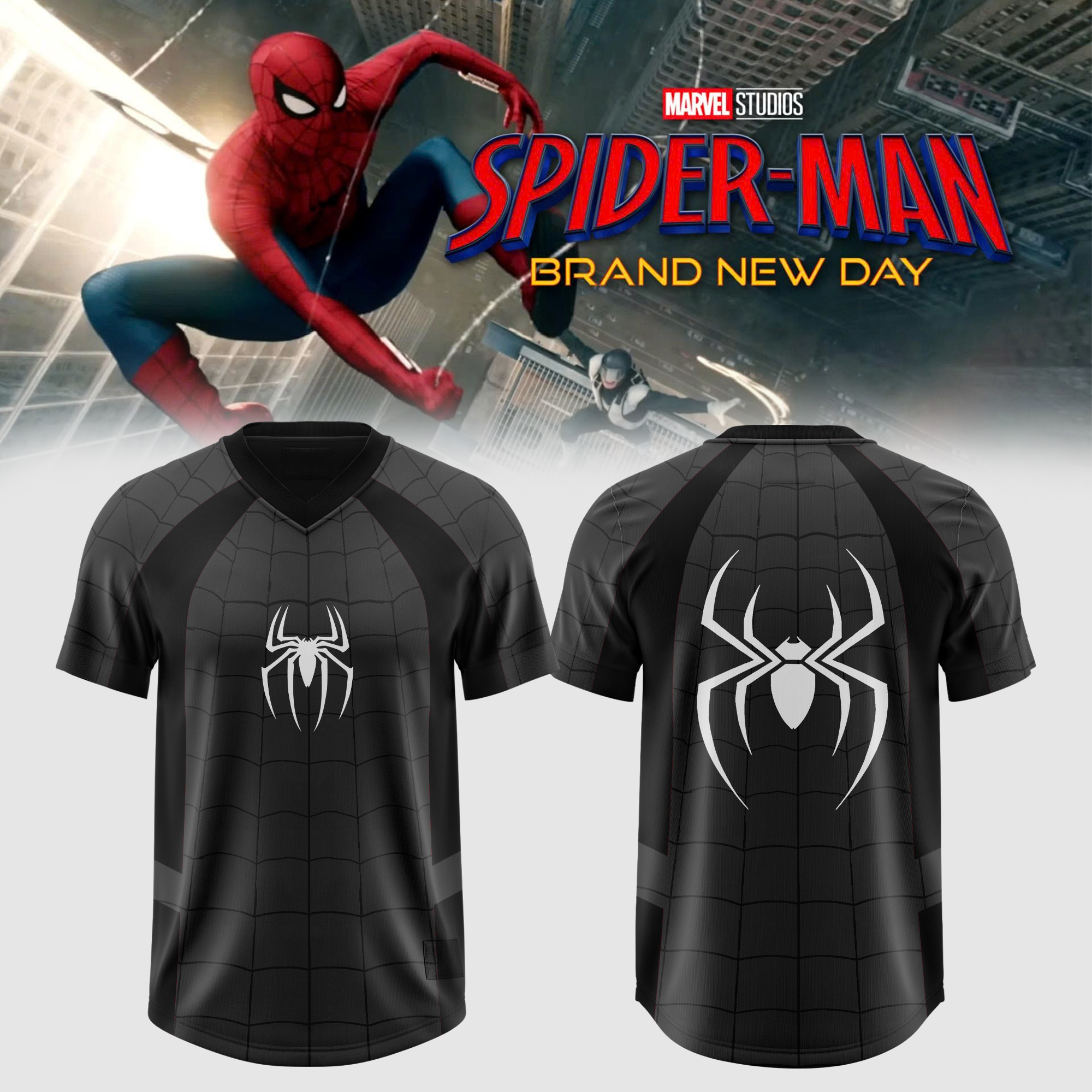 Spider Man Brand New Day Exclusive Black And Grey Oversized Baseball Jersey