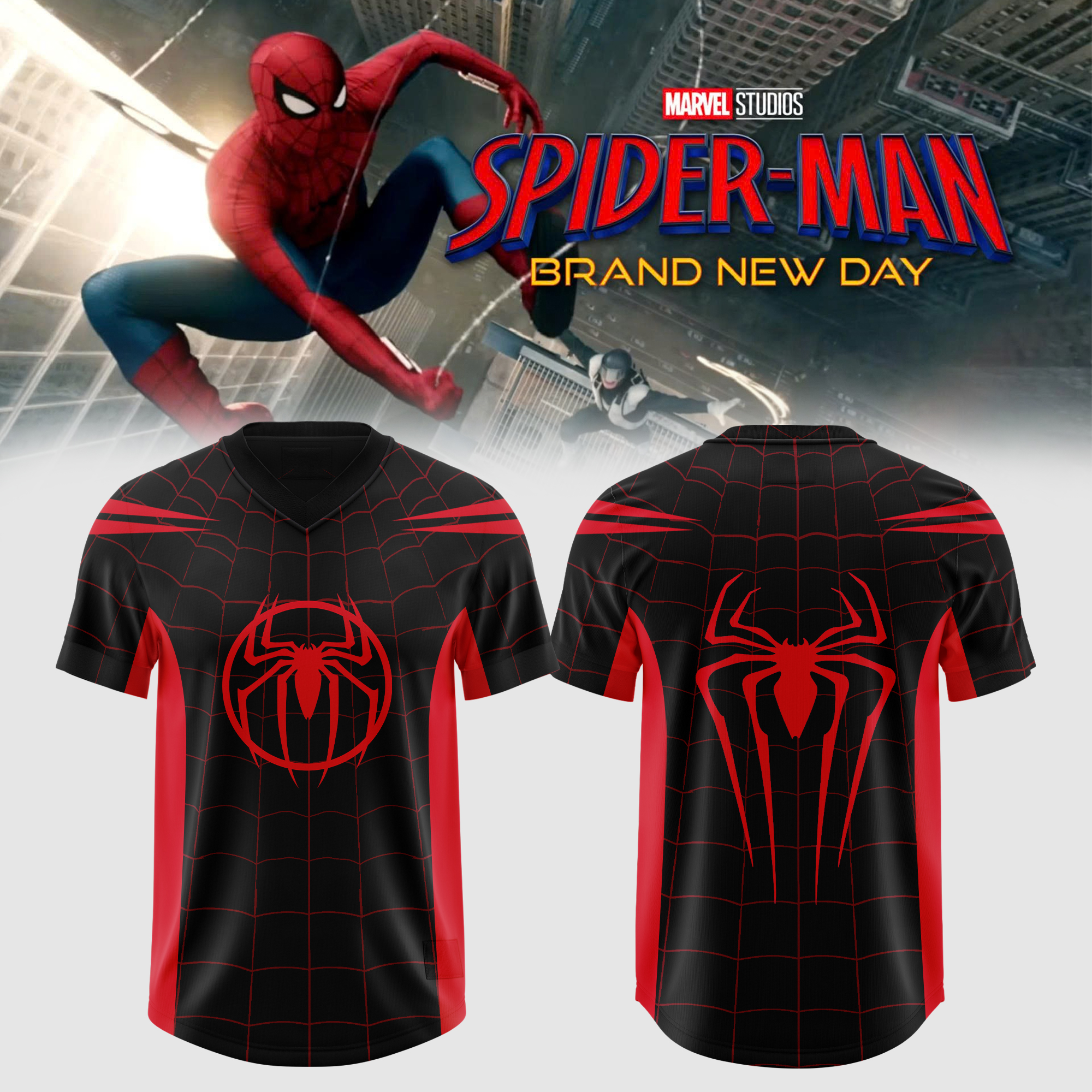 Spider Man Brand New Day Exclusive Black And Red Oversized Baseball Jersey