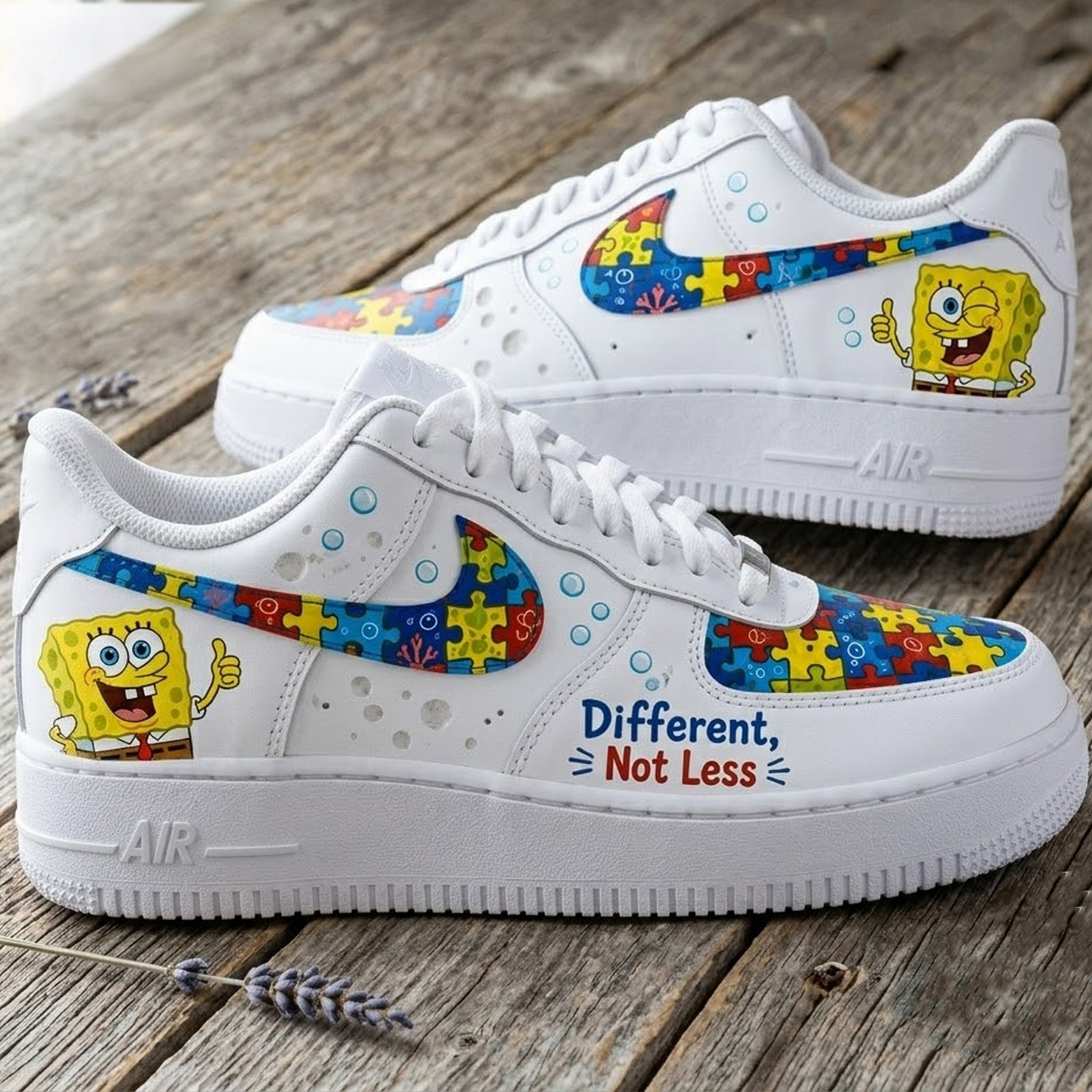 SpongeBob Different Not Less Autism Awareness Puzzle Air Force 1 Sneakers