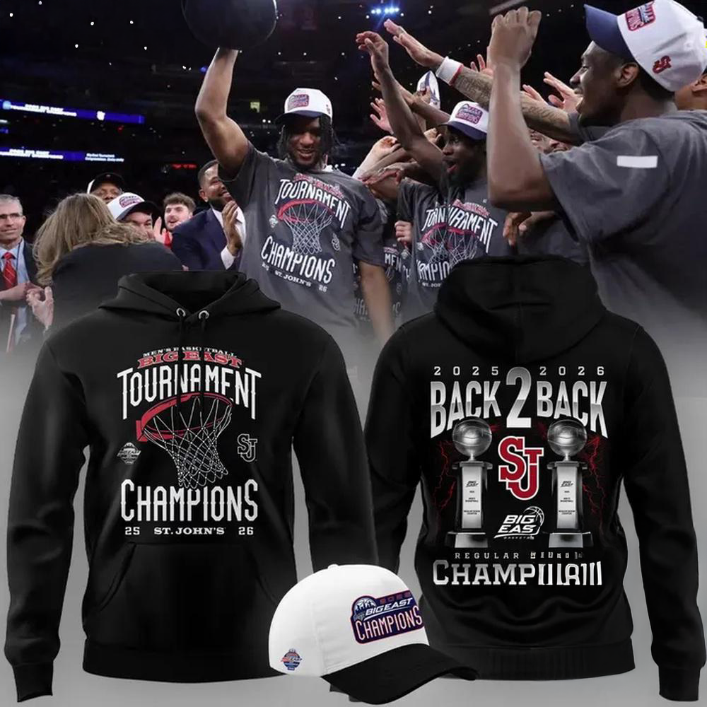 St John Red Storm Men Basketball 2026 Big East Tournament Champions Back 2 Back Hoodie