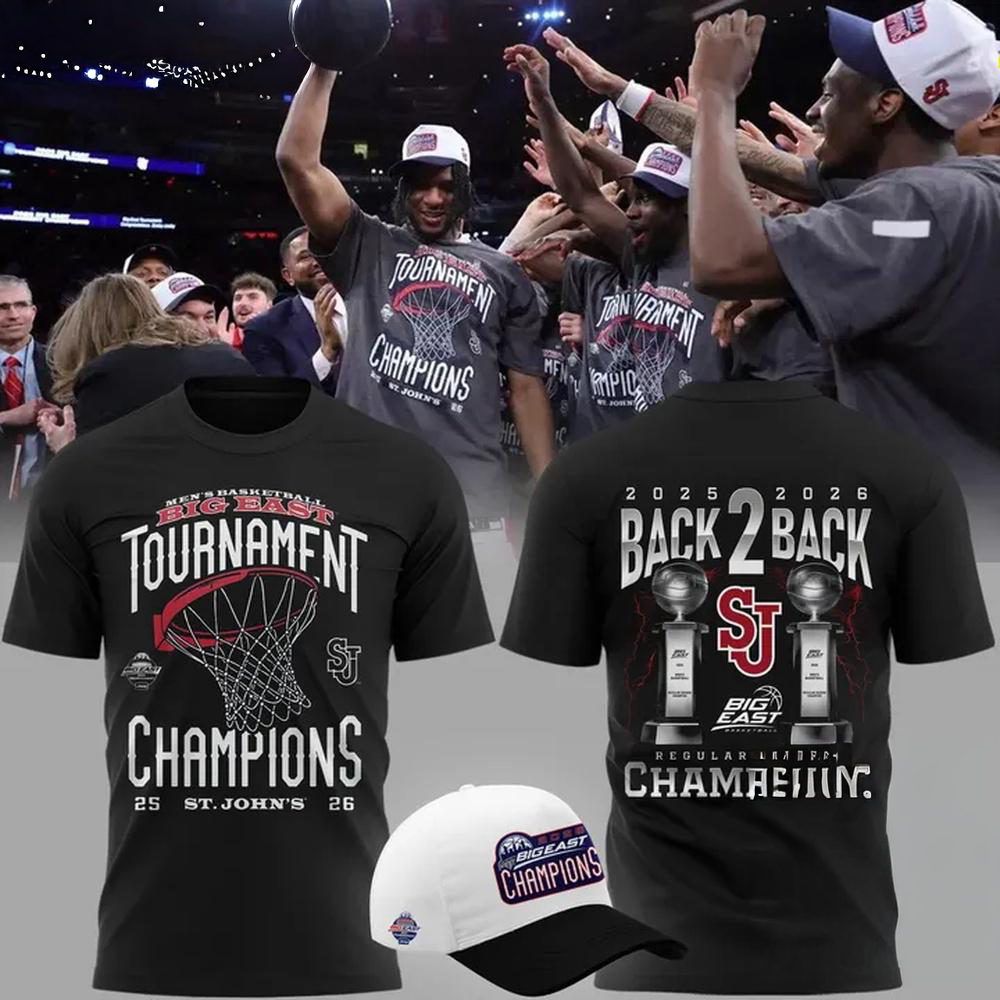 St John Red Storm Men Basketball 2026 Big East Tournament Champions Back 2 Back T Shirt