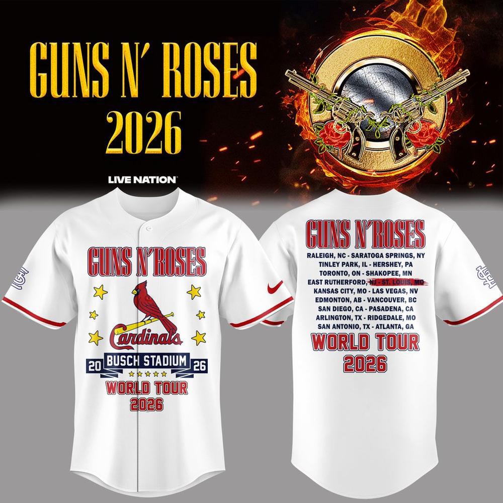 St Louis Cardinals Guns N Roses 2026 World Tour Busch Stadium Baseball Jersey Rock Fan Game Day Apparel 1 - Unicasport St Louis Cardinals Guns N Roses 2026 World Tour Busch Stadium Baseball Jersey Rock Fan Game Day Apparel