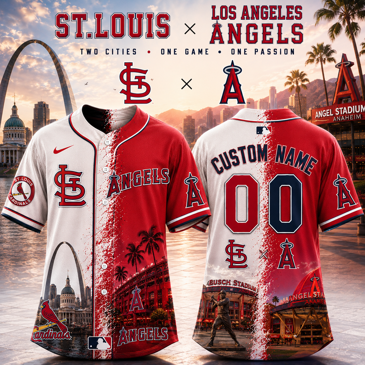 St Louis Cardinals x Los Angeles Angels Custom Name Number Baseball Jersey For Fans