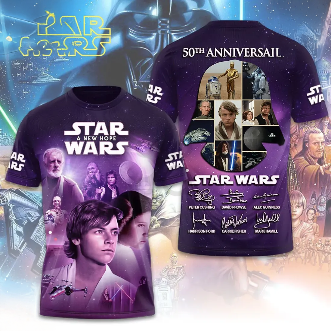 Star Wars A New Hope Cast 50th Anniversary Signature T Shirt