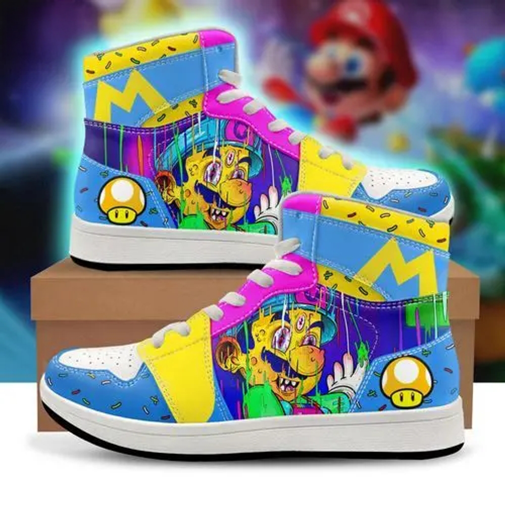 Super Mario Bros Graffiti Style High Top Sneakers Collection