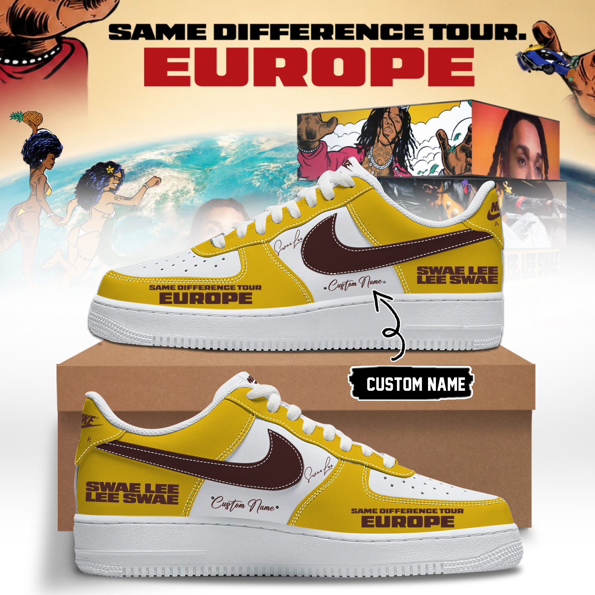 Swae Lee Same Difference Tour Europe Limited Edition Signature Air Force One Sneakers Signature Version